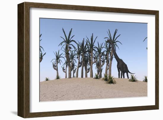 Large Brachiosaurus Grazing on an Island-null-Framed Art Print