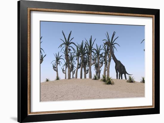 Large Brachiosaurus Grazing on an Island-null-Framed Art Print