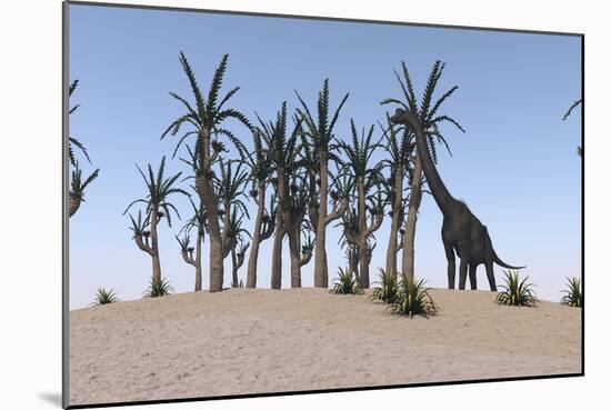 Large Brachiosaurus Grazing on an Island-null-Mounted Art Print