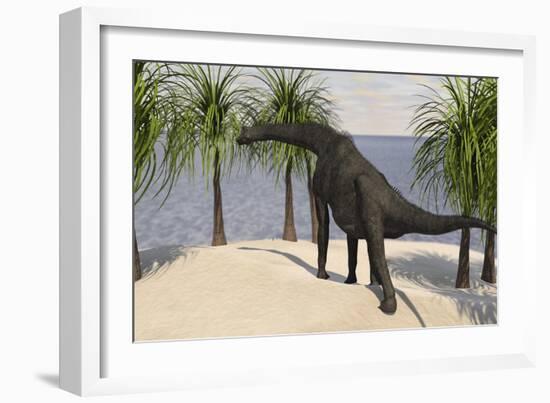 Large Brachiosaurus Grazing on Trees-null-Framed Art Print
