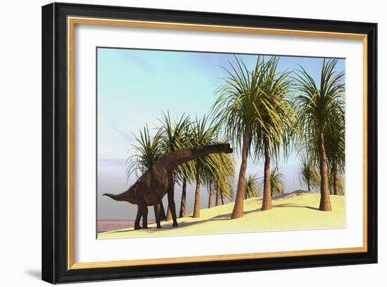 Large Brachiosaurus Grazing-null-Framed Art Print