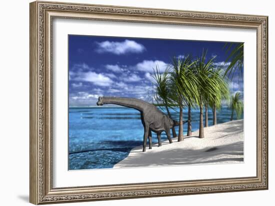 Large Brachiosaurus on the Shoreline-null-Framed Art Print