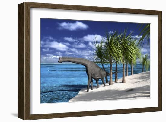 Large Brachiosaurus on the Shoreline-null-Framed Art Print