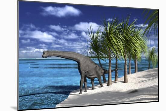 Large Brachiosaurus on the Shoreline-null-Mounted Art Print