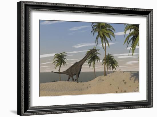 Large Brachiosaurus Roaming an Tropical Climate Landscape-null-Framed Premium Giclee Print