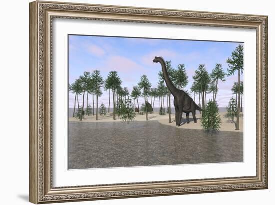 Large Brachiosaurus Standing at the Water's Edge-null-Framed Art Print