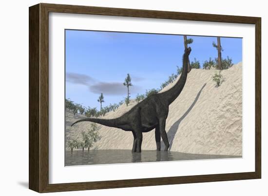 Large Brachiosaurus Standing in a Lake-null-Framed Art Print