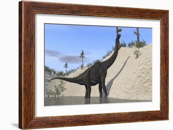 Large Brachiosaurus Standing in a Lake-null-Framed Art Print