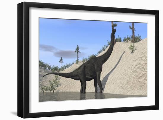 Large Brachiosaurus Standing in a Lake-null-Framed Art Print