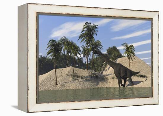Large Brachiosaurus Walking Along the Water's Edge-null-Framed Stretched Canvas