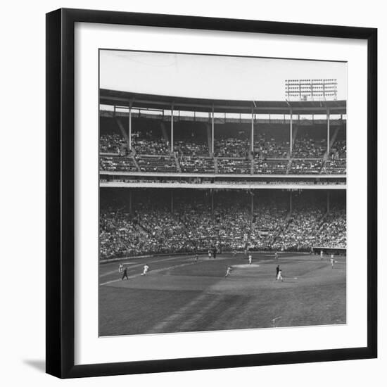 Large Crowd of People Watching the Action of Dodger-Cubs Game Fat Wrigley Field-John Dominis-Framed Photographic Print