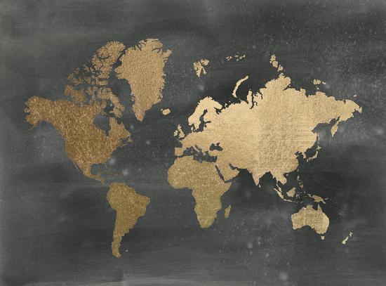 Large Gold Foil World Map On Black Art Print Jennifer