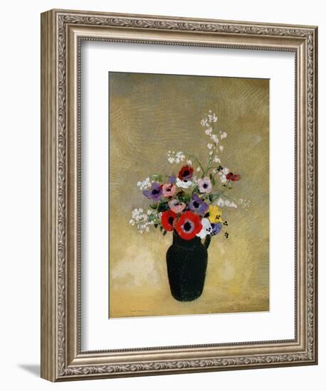 Large Green Vase with Mixed Flowers-Odilon Redon-Framed Giclee Print