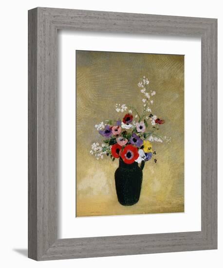 Large Green Vase with Mixed Flowers-Odilon Redon-Framed Giclee Print