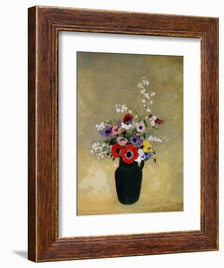 Large Green Vase with Mixed Flowers-Odilon Redon-Framed Giclee Print