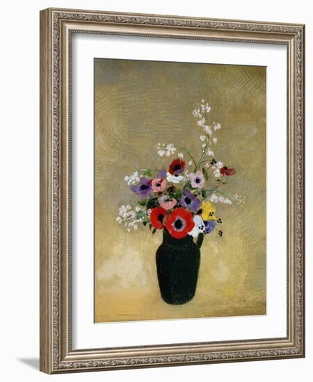 Large Green Vase with Mixed Flowers-Odilon Redon-Framed Giclee Print