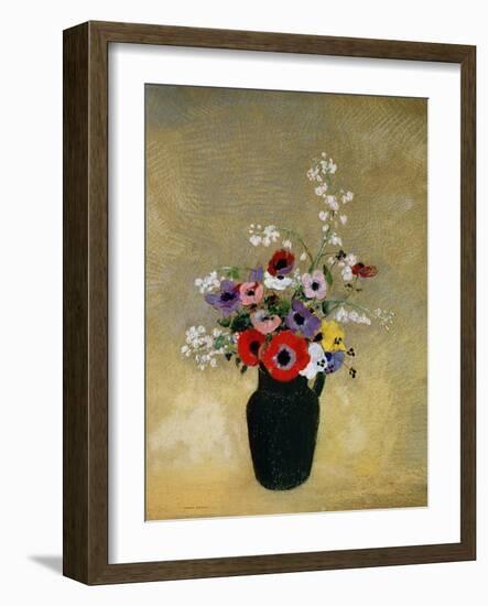 Large Green Vase with Mixed Flowers-Odilon Redon-Framed Giclee Print