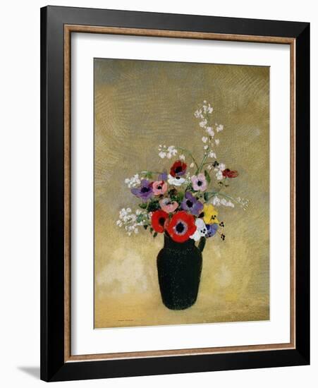 Large Green Vase with Mixed Flowers-Odilon Redon-Framed Giclee Print