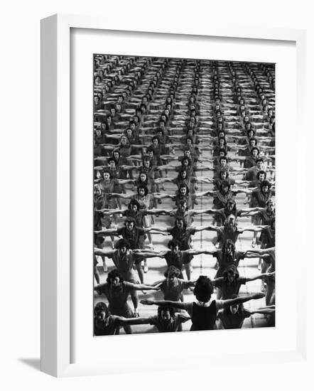 Large Group of Female New Hampshire University Students Prepare to Exercise-Alfred Eisenstaedt-Framed Photographic Print