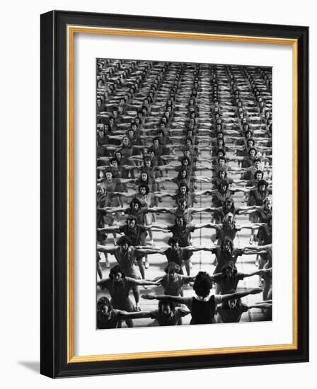 Large Group of Female New Hampshire University Students Prepare to Exercise-Alfred Eisenstaedt-Framed Photographic Print