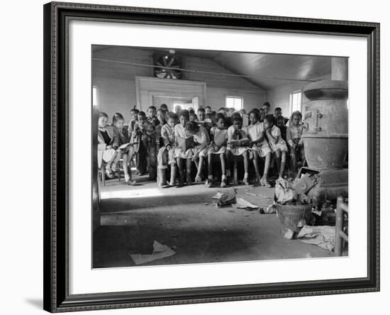 Large Group of Mostly African American Students in a Ramshackle One Room Schoolhouse-Ed Clark-Framed Photographic Print