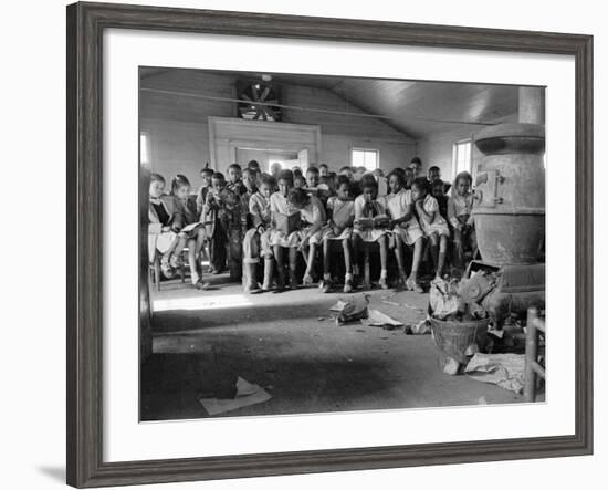 Large Group of Mostly African American Students in a Ramshackle One Room Schoolhouse-Ed Clark-Framed Photographic Print