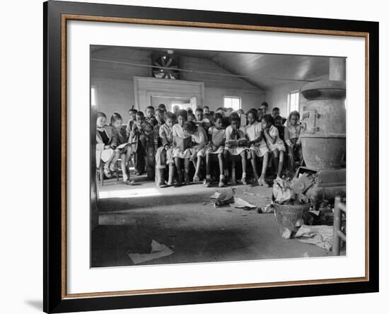 Large Group of Mostly African American Students in a Ramshackle One Room Schoolhouse-Ed Clark-Framed Photographic Print