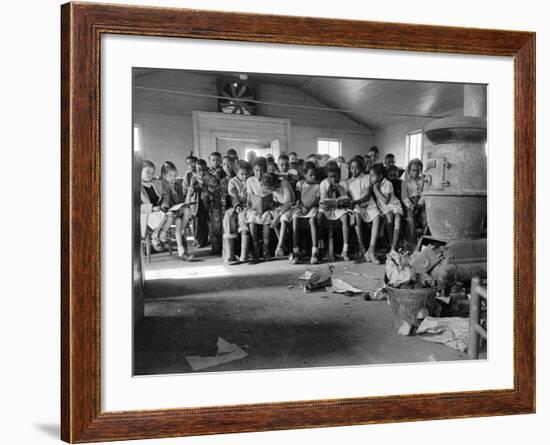 Large Group of Mostly African American Students in a Ramshackle One Room Schoolhouse-Ed Clark-Framed Photographic Print