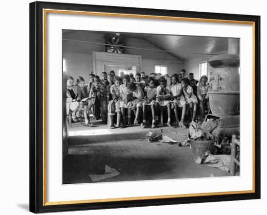 Large Group of Mostly African American Students in a Ramshackle One Room Schoolhouse-Ed Clark-Framed Photographic Print