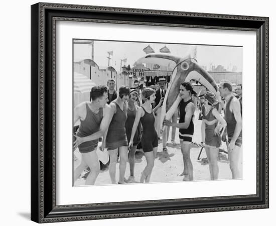 Large Group of People on Beach-null-Framed Photo