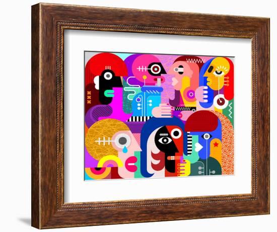 Large Group of People Vector Illustration. Modern Abstract Fine Art Painting.-danjazzia-Framed Art Print