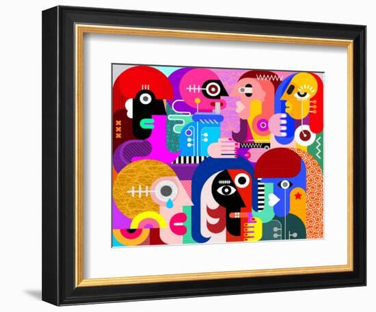 Large Group of People Vector Illustration. Modern Abstract Fine Art Painting.-danjazzia-Framed Art Print