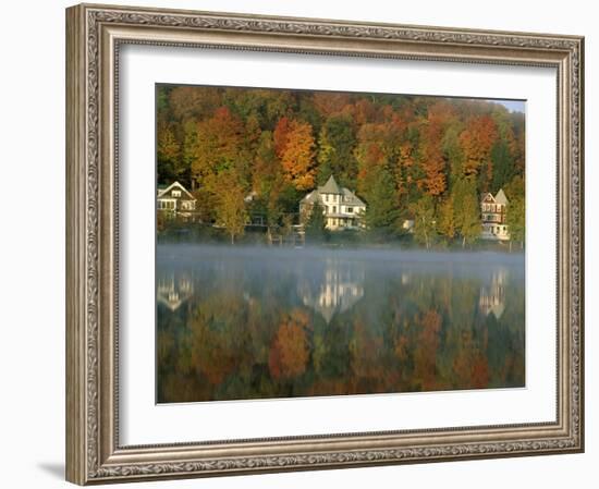 Large Houses Beside Lake Flower at Saranac Lake Town in Early Morning, New York State, USA-Julian Pottage-Framed Photographic Print