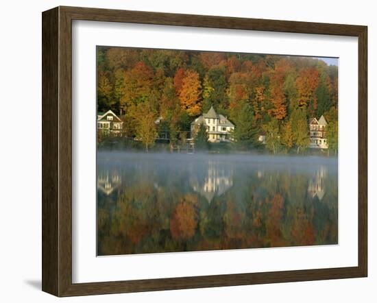 Large Houses Beside Lake Flower at Saranac Lake Town in Early Morning, New York State, USA-Julian Pottage-Framed Photographic Print