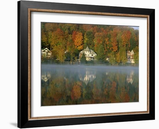 Large Houses Beside Lake Flower at Saranac Lake Town in Early Morning, New York State, USA-Julian Pottage-Framed Photographic Print