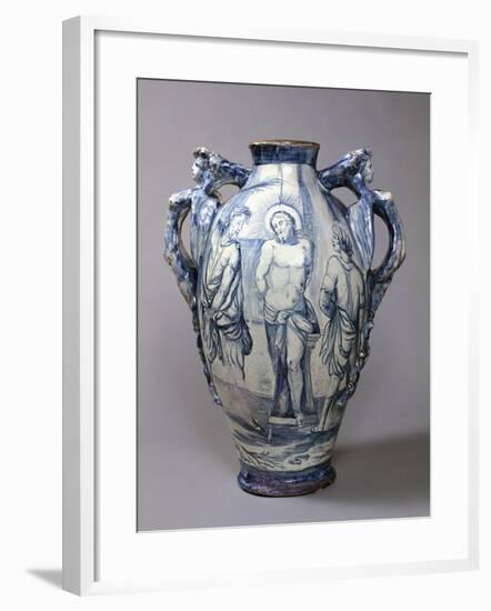 Large Hydria Decorated with Flagellation of Jesus, Ceramic, Naples Manufacture, Italy-null-Framed Giclee Print