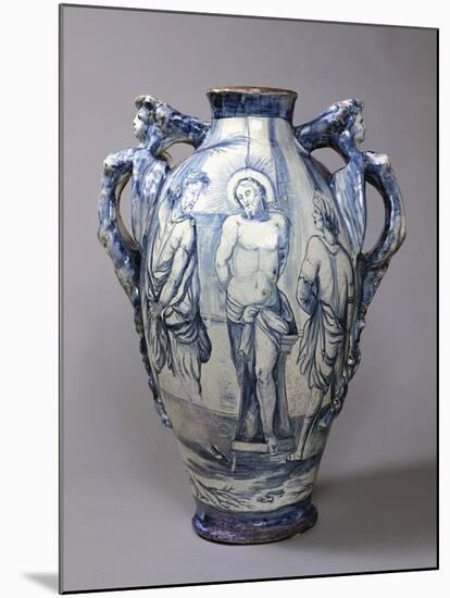 Large Hydria Decorated with Flagellation of Jesus, Ceramic, Naples Manufacture, Italy-null-Mounted Giclee Print