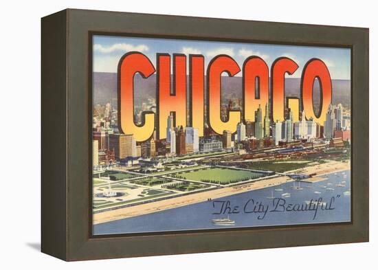 Large Letters in Downtown Chicago, Illinois-null-Framed Stretched Canvas