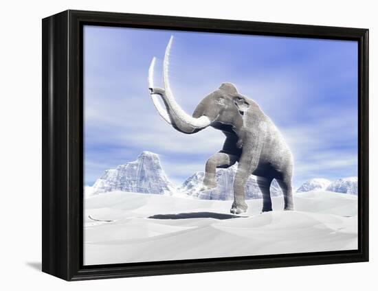 Large Mammoth Walking Slowly on the Snowy Mountain Against the Wind-null-Framed Stretched Canvas