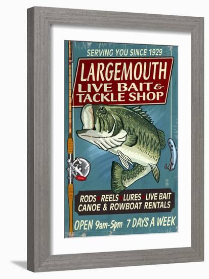 Large Mouth Bass Tackle - Vintage Sign-Lantern Press-Framed Art Print