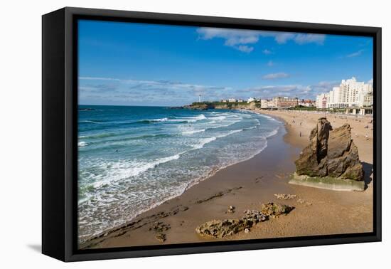 Large Rock on the Beach and Seafront in Biarritz, Pyrenees Atlantiques, Aquitaine, France, Europe-Martin Child-Framed Premier Image Canvas