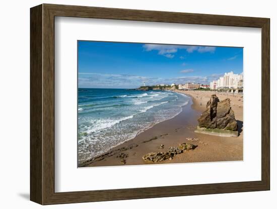 Large Rock on the Beach and Seafront in Biarritz, Pyrenees Atlantiques, Aquitaine, France, Europe-Martin Child-Framed Photographic Print