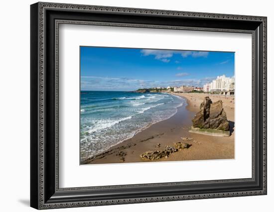 Large Rock on the Beach and Seafront in Biarritz, Pyrenees Atlantiques, Aquitaine, France, Europe-Martin Child-Framed Photographic Print