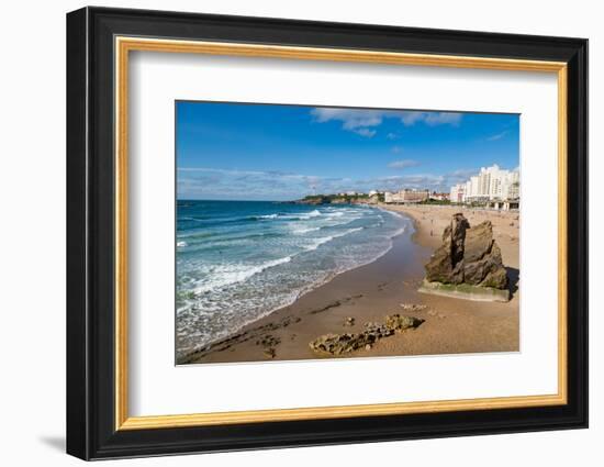 Large Rock on the Beach and Seafront in Biarritz, Pyrenees Atlantiques, Aquitaine, France, Europe-Martin Child-Framed Photographic Print