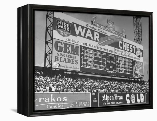 Large Scoreboard Towering over Fans Showing Baseball Scores from Around the League-Wallace Kirkland-Framed Premier Image Canvas