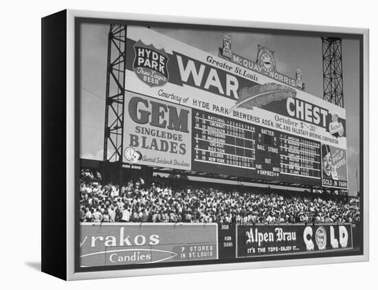 Large Scoreboard Towering over Fans Showing Baseball Scores from Around the League-Wallace Kirkland-Framed Premier Image Canvas