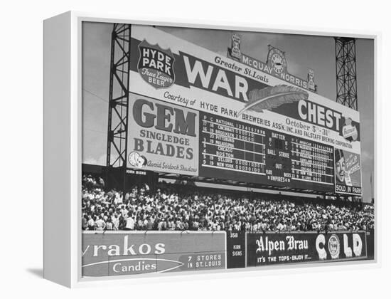 Large Scoreboard Towering over Fans Showing Baseball Scores from Around the League-Wallace Kirkland-Framed Premier Image Canvas