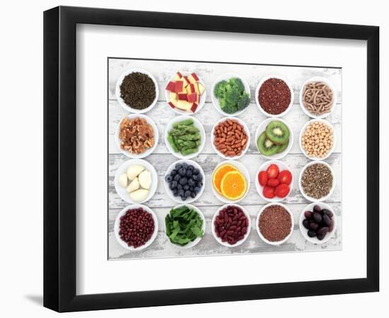 Large Super Food Selection In White Porcelain Dishes Over Distressed White Wooden Background-marilyna-Framed Premium Giclee Print