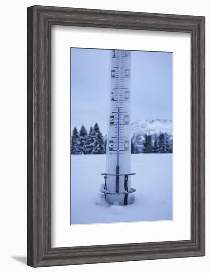 large thermometer puts in the snow, frost, cold, mountains, winters-Martin Ley-Framed Photographic Print