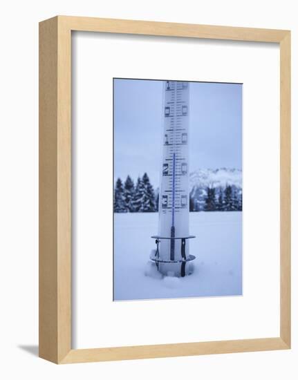 large thermometer puts in the snow, frost, cold, mountains, winters-Martin Ley-Framed Photographic Print